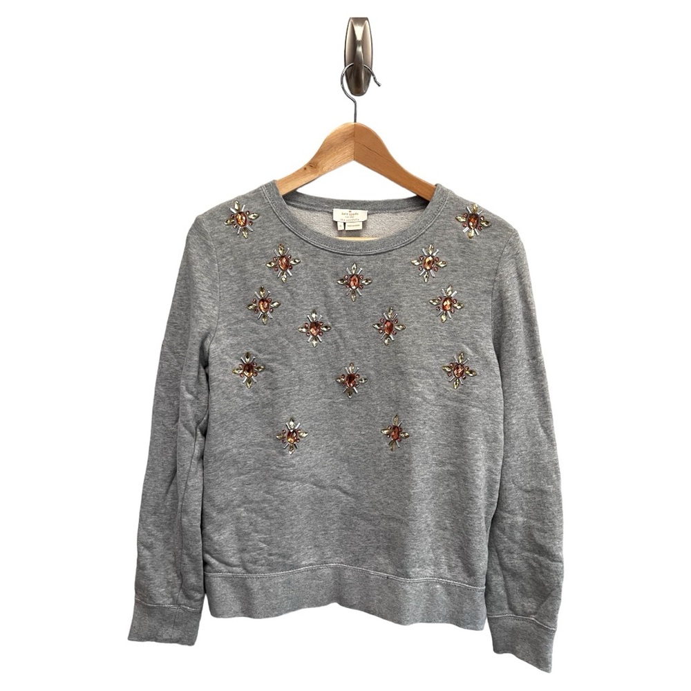Kate Spade Gray Bling Faux Jewels Sweatshirt Top Size S